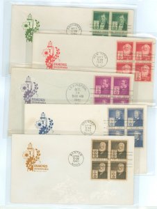 US 889-893 (1940) Inventors(set of five) part of the famous American series on five first day covers with matching house of Farn