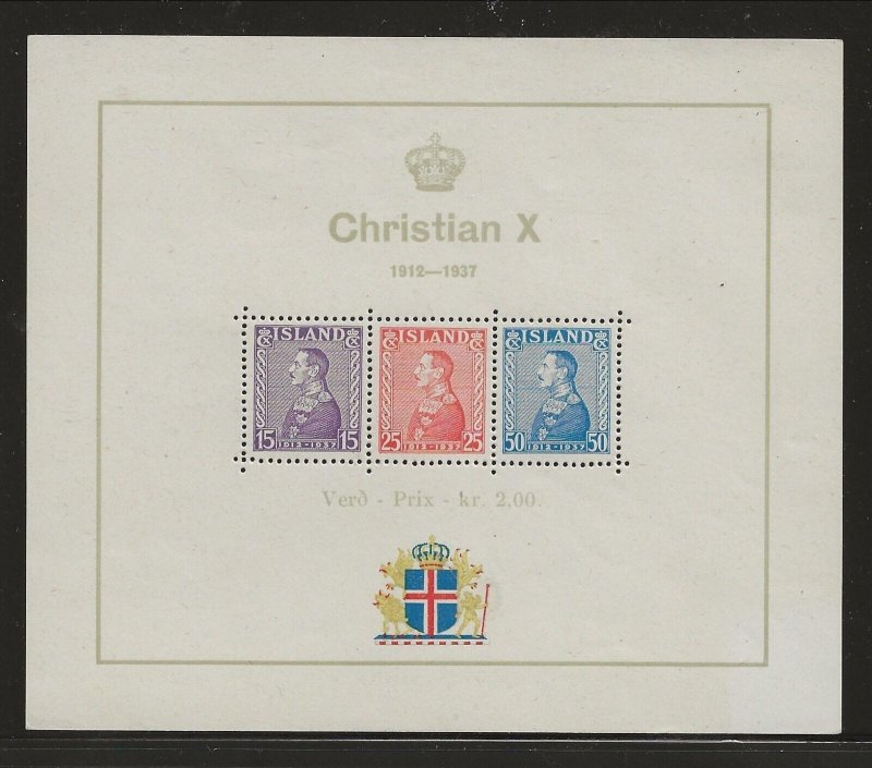 ICELAND Sc B5 NH issue of 1937 - SOUVENIR SHEET - KING CHRISTIAN - Sc$85