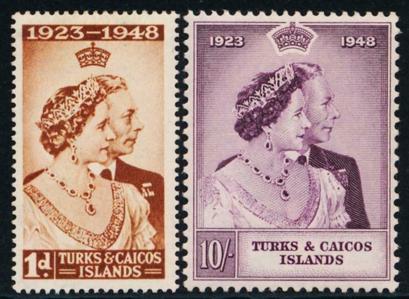 TURKS & CAICOS 92-93 MINT LH 1948 SILVER WEDDING