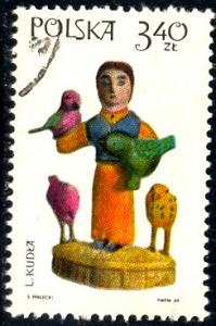 Folk Art Sculpture, Woman With Birds, Poland SC#1710 used