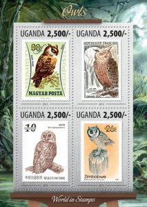 UGANDA - 2013 - Owls - Perf 4v Sheet - Mint Never Hinged