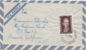 Argentina 1P Eva Peron 1952 Buenos Aires, Argentina Airmail to Oceanside, Calif.