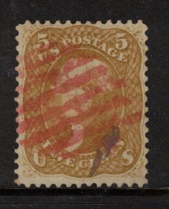 USA #67 Used Fine+ With Red Grid Cancel & Manuscript Ink Stain *W\ Certificate*