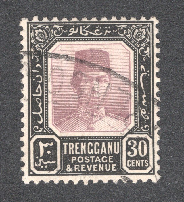 Malaya - Trengganu, Scott #33   VF, Used,  30c black & dl violet, ..... 6470026