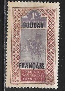 French Sudan 21: 1c Camel Corps Overprint, unused, NG, F-VF