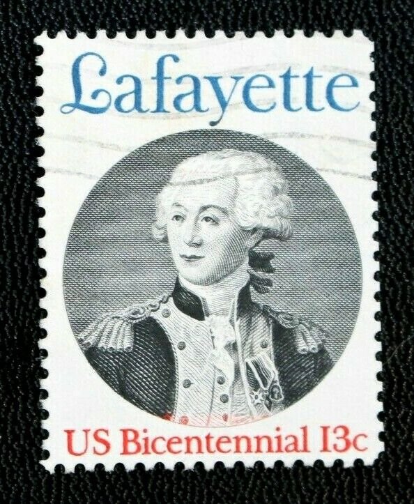 US #1716 ERROR / EFO Stamp  Used Variety  Red Button 13¢ Lafayette 1977