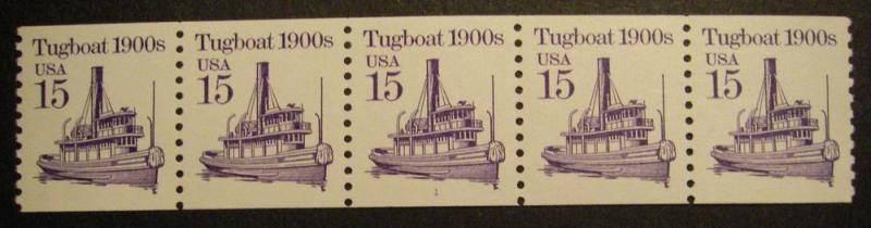 Scott 2260, 15 cent Tugboat, PNC5 #1, MNH Transportation Coil Beauty