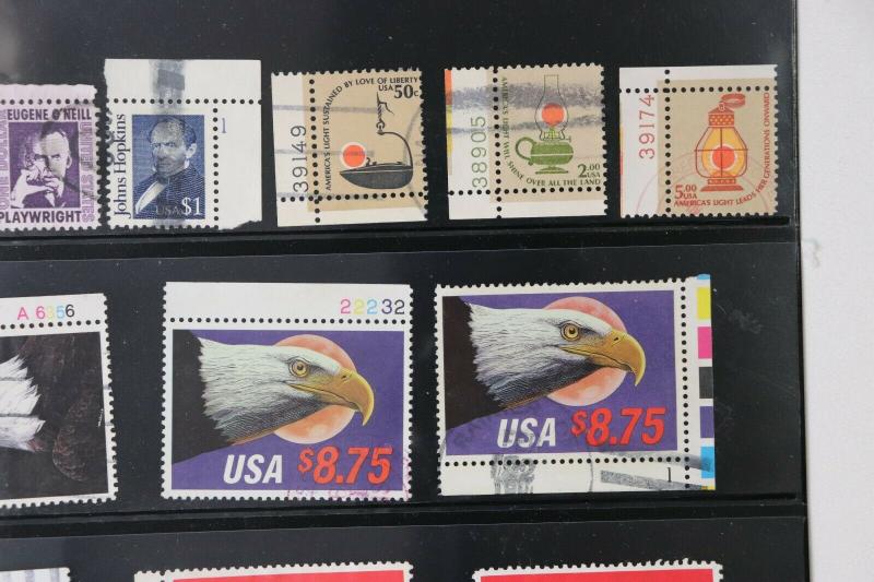 US High denomination priority postage lot 12 $1 $2 $5 used plate # singles eagle