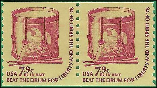 #1615 7.9c Americana Issue Drums Bulk Rate Coil Pair 1976 Mint NH