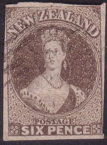 NEW ZEALAND 1862 6d Chalon  imperf SG42 fine used..........................64824