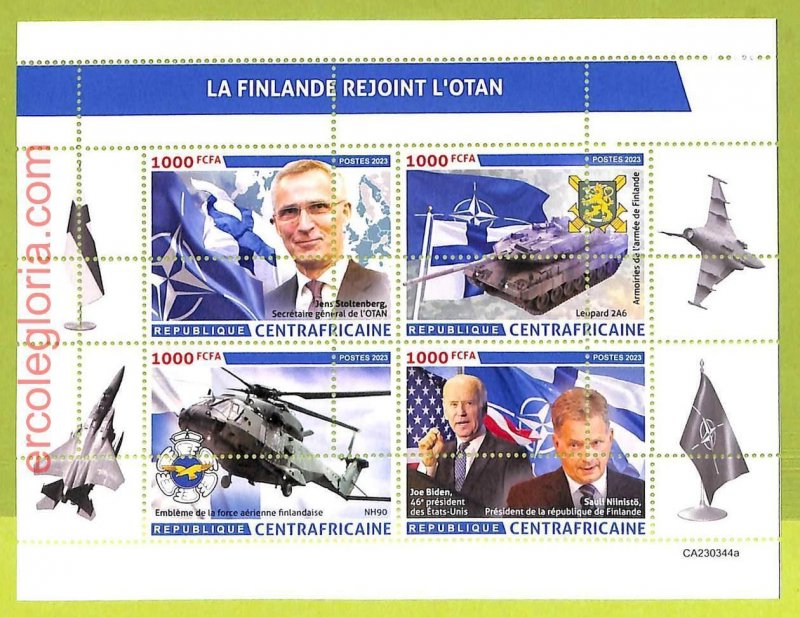 B0154-CENTRAL AFRICAINE - MISPERF ERROR Stamp Sheet - 2023 - Finland NATO Joins-