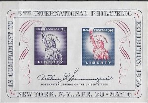 1956 United States 5th International Philatelic Exhibition  SC# 1075 Mint