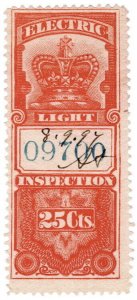 (I.B) Canada Revenue : Electric Light Inspection 25c (1895)