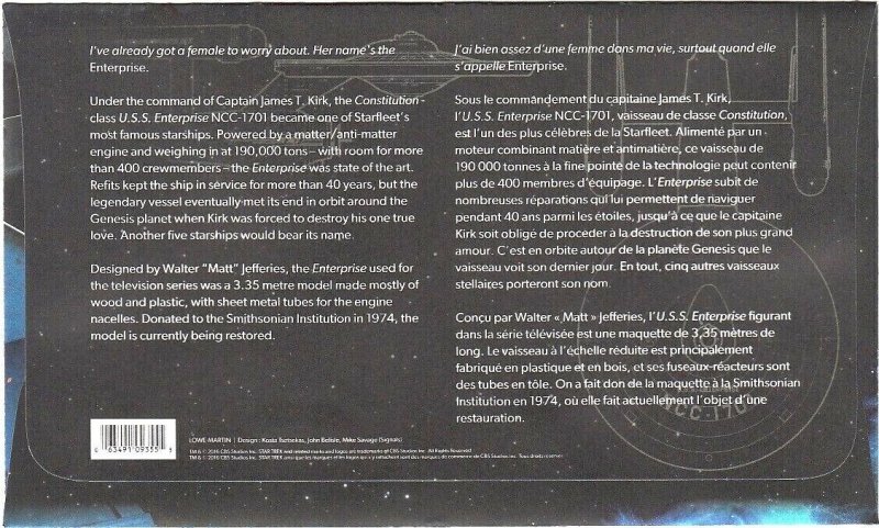 STAR TREK 50th Ann. U.S.S.ENTERPRISE FDC Canada 2016 