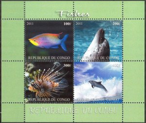 Congo 2011 Marine Life Fishes IV Dolphins Sheet MNH** Cinderella !