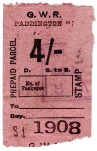 (I.B) Great Western Railway : Prepaid Parcel 4/- (London Paddington)