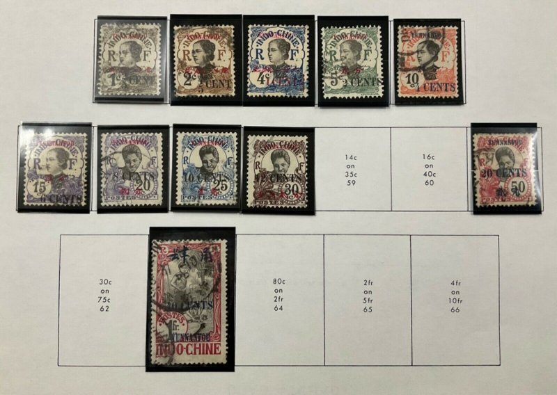 FRENCH POST OFFICES IN YUNNAN FOU Used Stamp Collection 43 stamps on 2 Pages