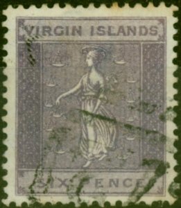 Virgin Islands 1887 6d Dull Violet SG38 Fine Used 'Cancelled on Receipt in GB...
