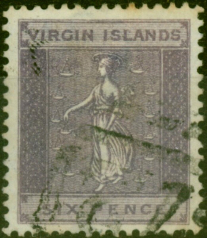 Virgin Islands 1887 6d Dull Violet SG38 Fine Used 'Cancelled on Receipt in GB...