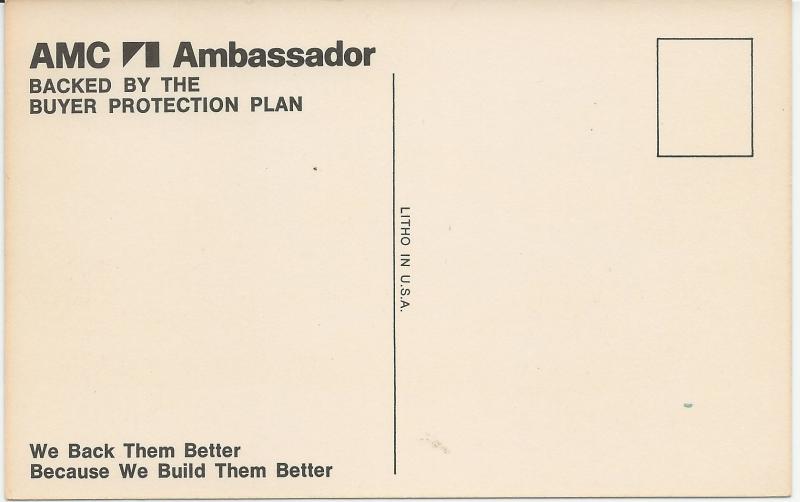 AMC 1973 Ambassador Dealer postcard - unused