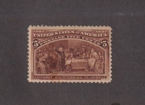 US: Sc #234, 5c Columbian, Mint-Hinged, Nice Centering (S30124)