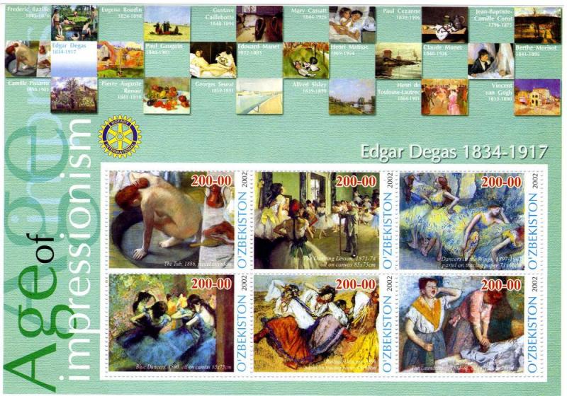 Uzbekistan 2002 EDGAR DEGAS Paintings Rotary Sheet Perforated Mint (NH)