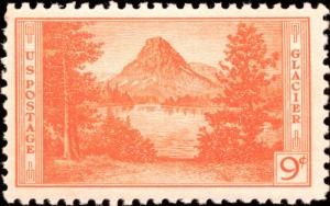 1934 9c Glacier National Park, Red Orange Scott 748 Mint F/VF NH