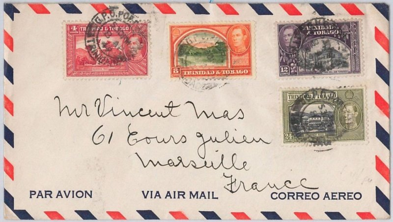 40158 - TRINIDAD & TOBAGO postal history - AIRMAIL COVER to FRANCE 1949