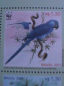 BRAZIL-2001 SC#2799 WWF WORLD WILDLIFE FUNDS-LOVELY BIRDS- MNH SHEET VF