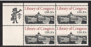 US # 2004 Library of Congress , VF OG NH U/L Zip Block of 4 - I Combine S/H