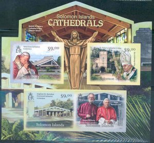 SOLOMON ISLANDS 2012 CATHEDRALS POPE JOHN PAUL II  POPE BENEDICT XVI  SHEET IMPF