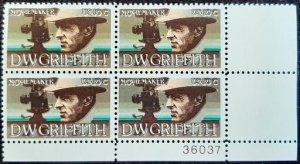 US Scott # 1555; 10c D W Griffith from 1975; MNH, og,error; VF; plate block of 4