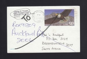 UX219A 50c Eagle INTERNATIONAL USED Postal Card to SOUTH AFRICA - RETURNED