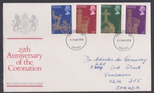 GREAT BRITAIN - 1978 25th ANNIVERSARY OF THE CORONATION - 4V FDC