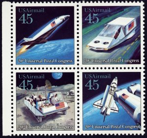 USA #C125a 45c MNH Airmail Block of 4 (Futuristic Mail Delivery, UPU Congress)