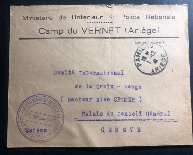 1941 France Internment Camp Vernet Nursery Cover To Red-cross