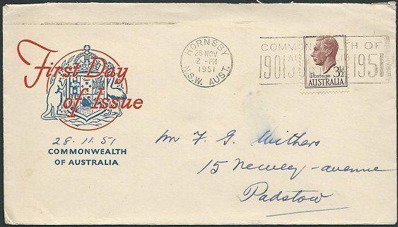 AUSTRALIA 1951 GVI 3½d commem FDC........................................41050