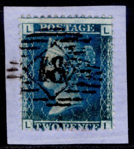 GB QV SG45, 2d blue plate 7, USED. Cat £65. ON PIECE LL