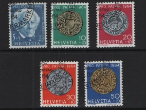 Switzerland   #B334-B338  used  1964  Pro Patria  coins