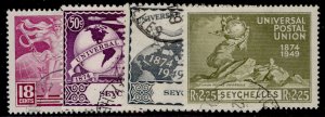 SEYCHELLES GV SG154-157, 1949 ANNIVERSARY of UPU set, FINE USED.