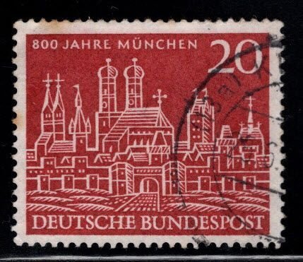 Germany Scott 785 used 1958 Munich stamp, few perf tips toned