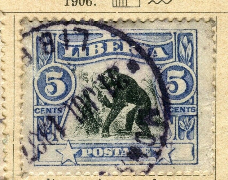 LIBERIA; 1906 early Pictorial issue fine used 5c. value 