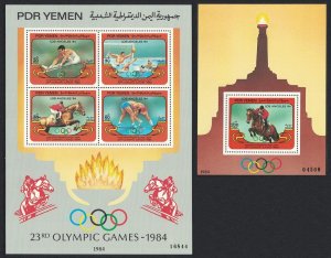 Yemen Horses Water polo Wrestling Olympic Games Los Angeles 2 MSs 1984 MNH