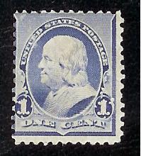 US #219 1¢ FRANKLIN, DULL BLUE, MogHR