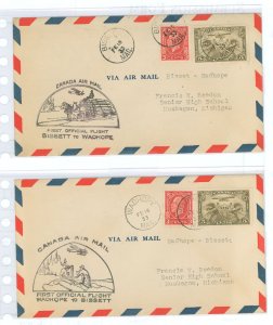 Canada C1/192 Canadian First Flight Airmail covers 2/15/33 clean sealed envelopes. Same day flights Bissett to Wadhope, Wadhop