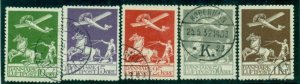 DENMARK #C1-5 Complete Airmail set, used, scarce, Facit $847.50