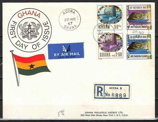 Ghana, Scott cat. 311-314. United Nations Day issue. First day cover. ^