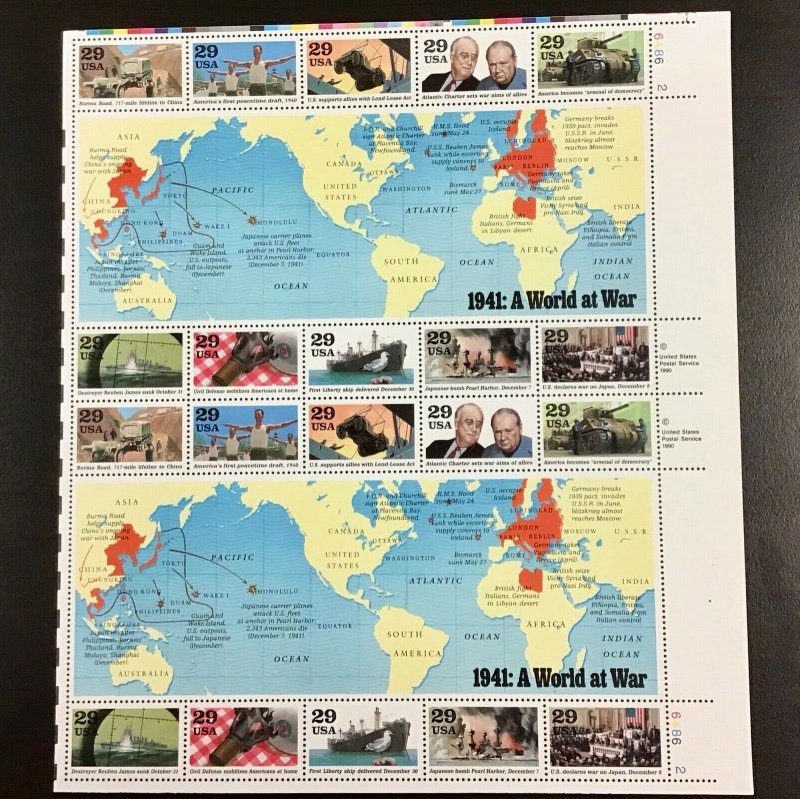 2559-2981  World War II 1941-1945  Full set of 5 sheets  FV $29.60