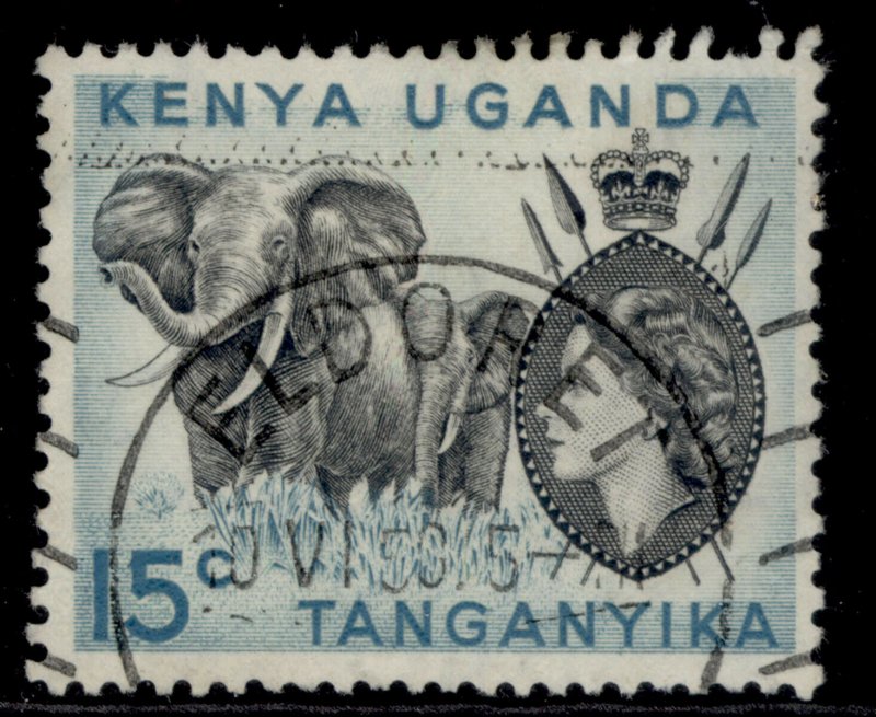 KENYA UGANDA TANGANYIKA QEII SG169, 15c black & light blue, FINE USED. 