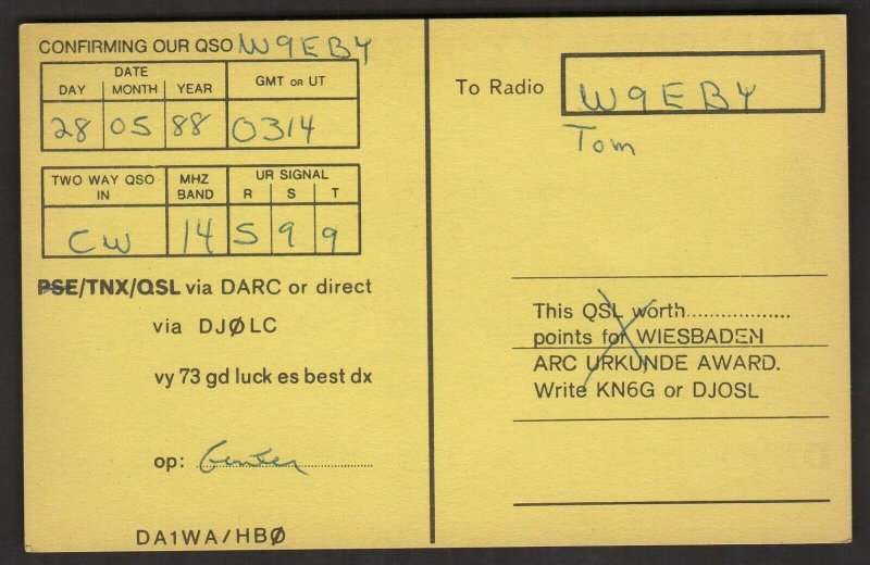 QSL CARD HB0/DA1WA,Gunter,Pedition of Wiesbaden-Arc,Liechtenstein,(Q4497)